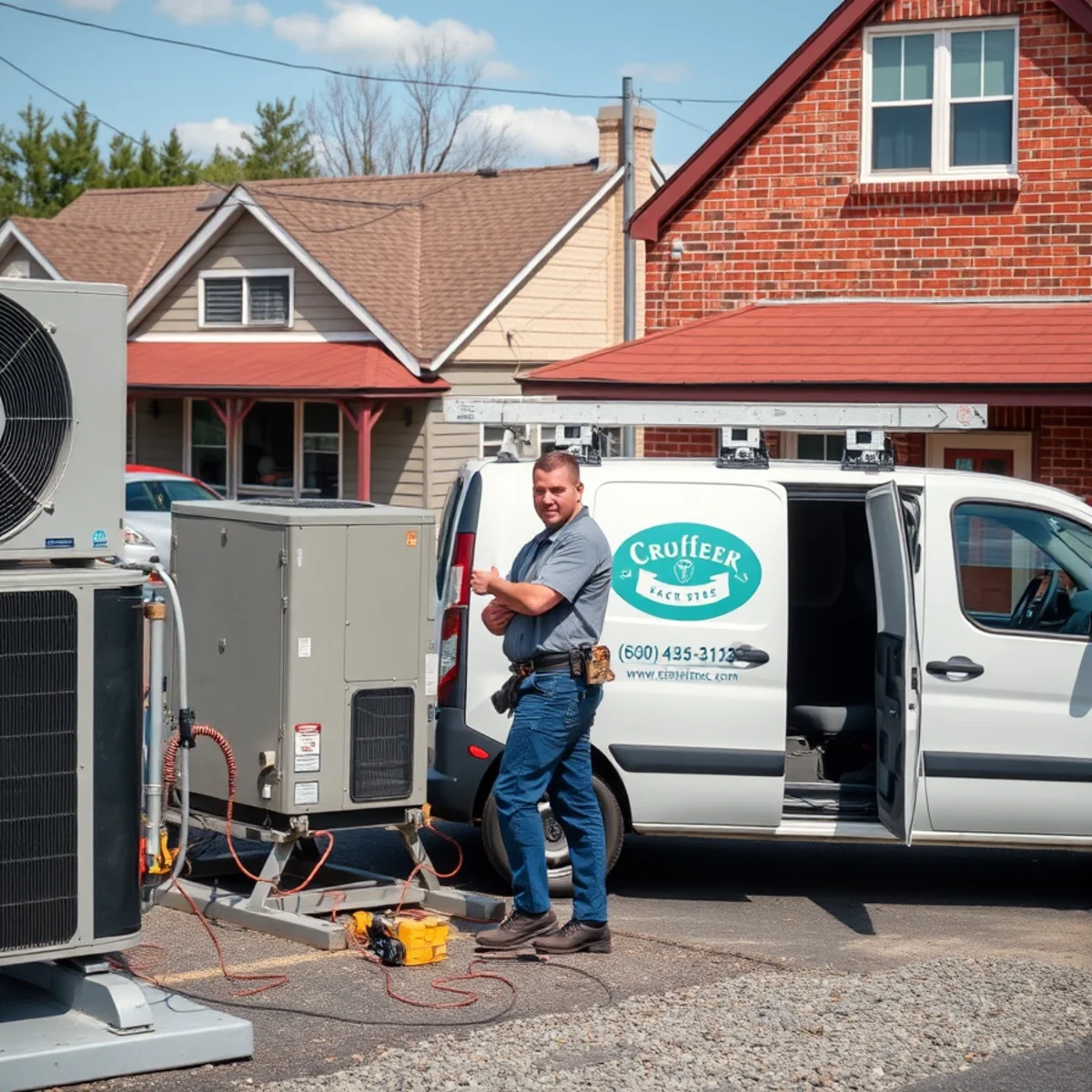 Landlord and HVAC technician reviewing a furnace in a Mechanicsburg, PA rental property basement