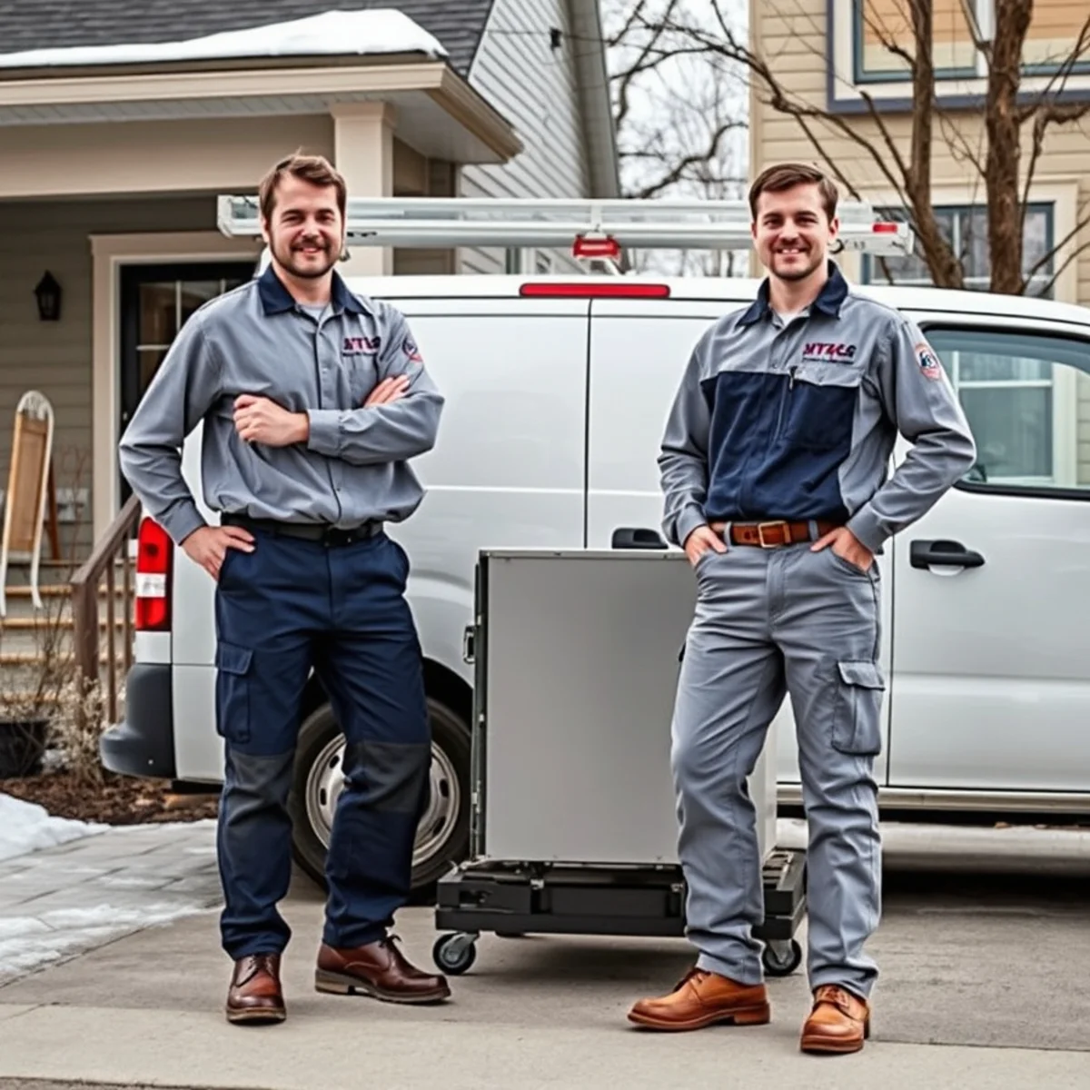 A cold-climate heat pump running outside a Mechanicsburg, PA home on a frosty winter morning