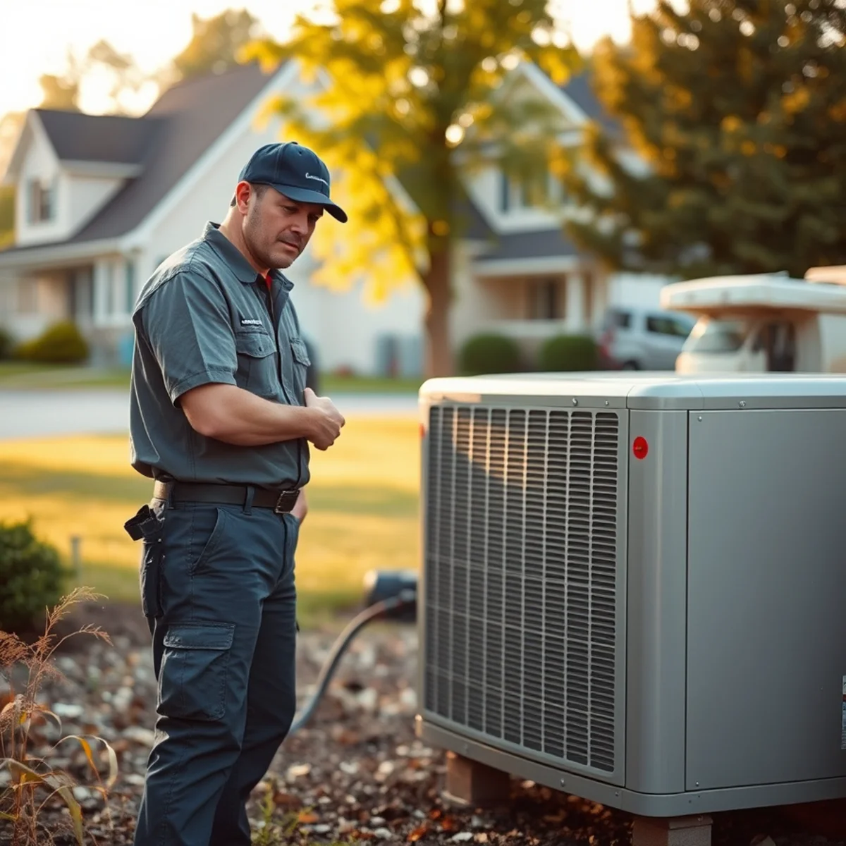 HVAC technician at a new Arcona-area home in Lower Allen Township, PA