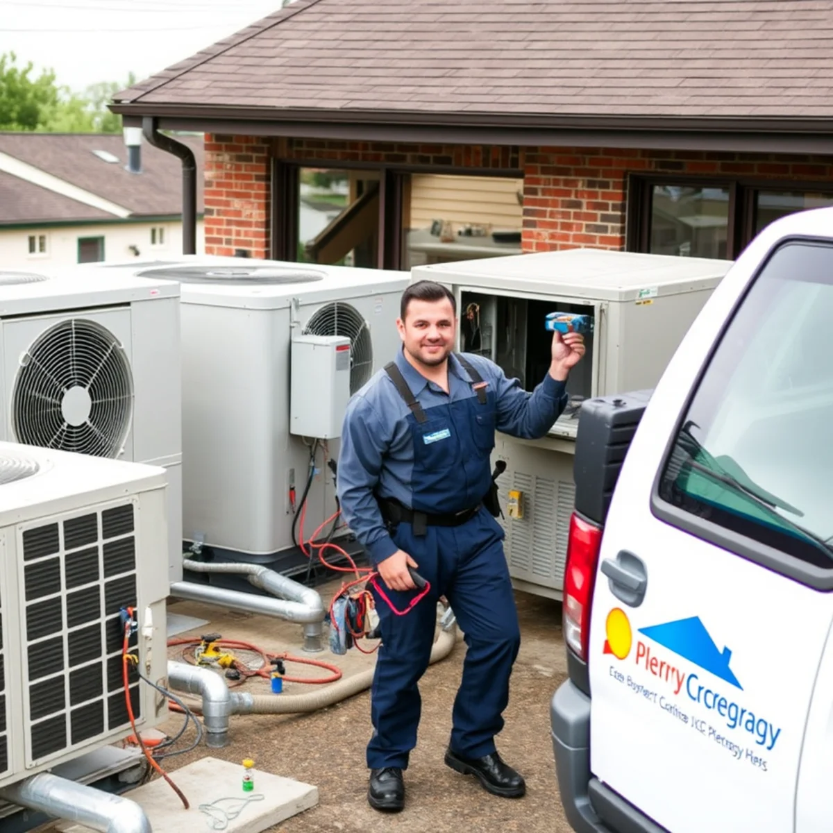Property manager inspecting a furnace and thermostat in a vacant Mechanicsburg, PA rental unit