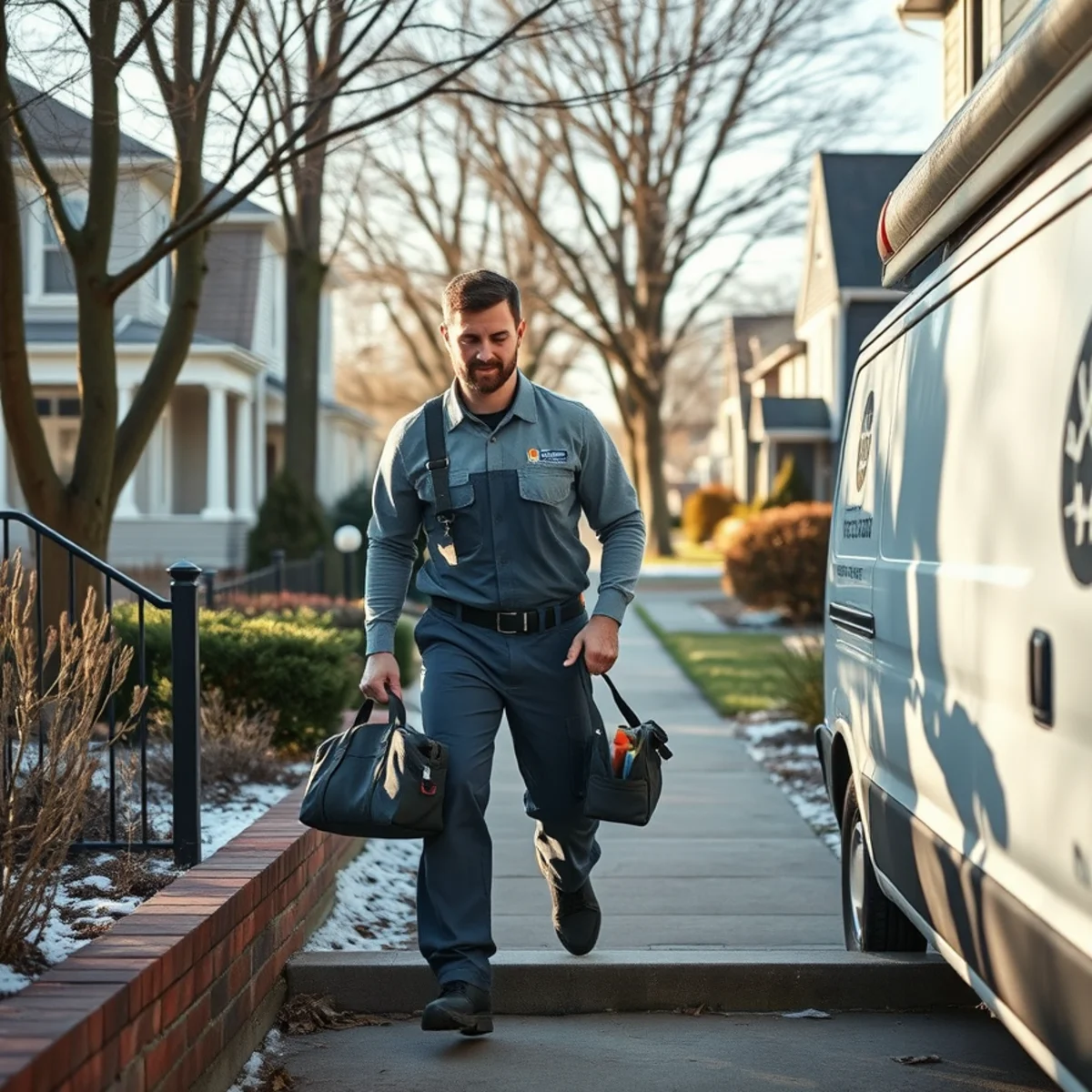 HVAC technician upgrading a system at a post-war home near Soldiers & Sailors Memorial Park in Mechanicsburg, PA
