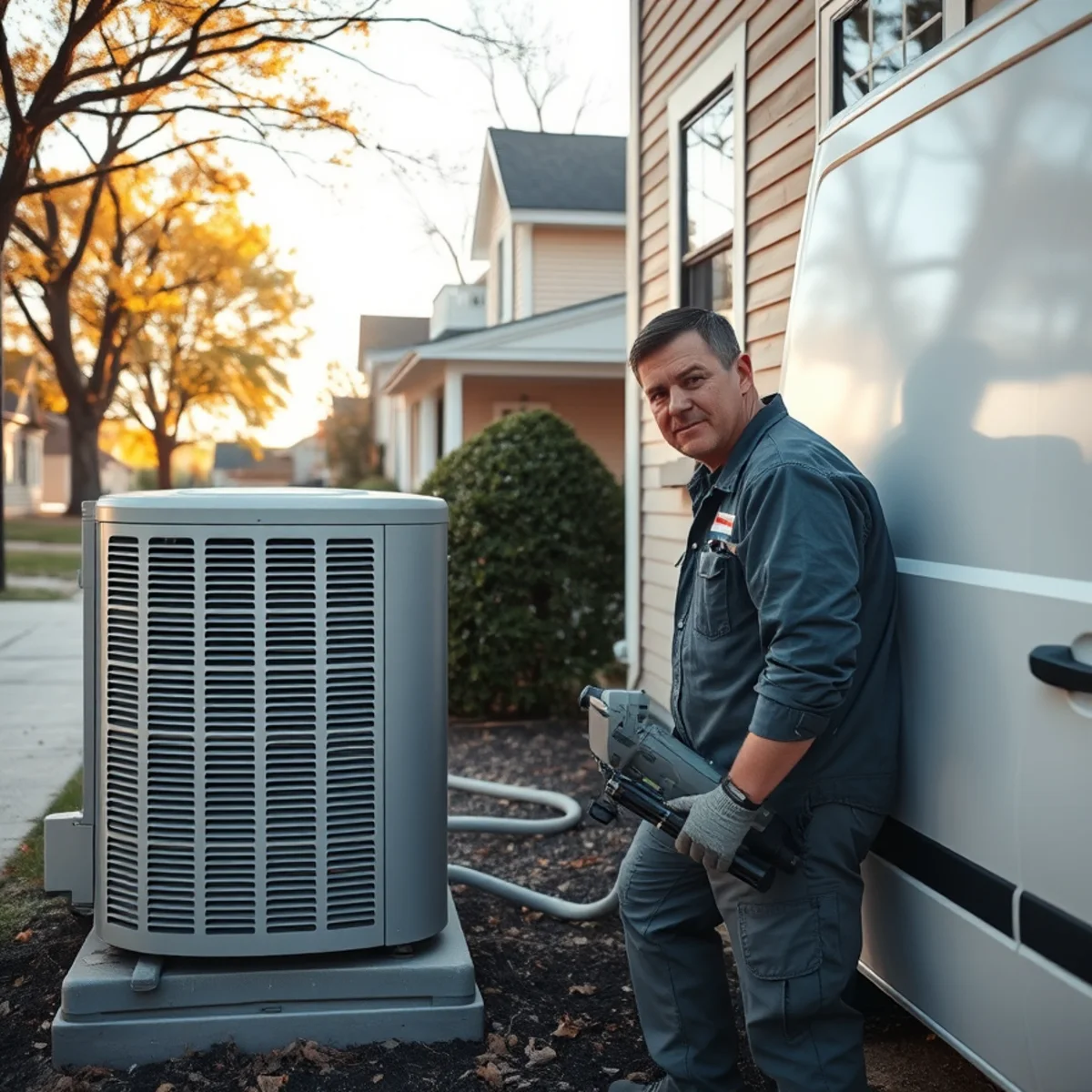 HVAC technician servicing a mixed-era in-town home in Union Flats, Mechanicsburg, PA