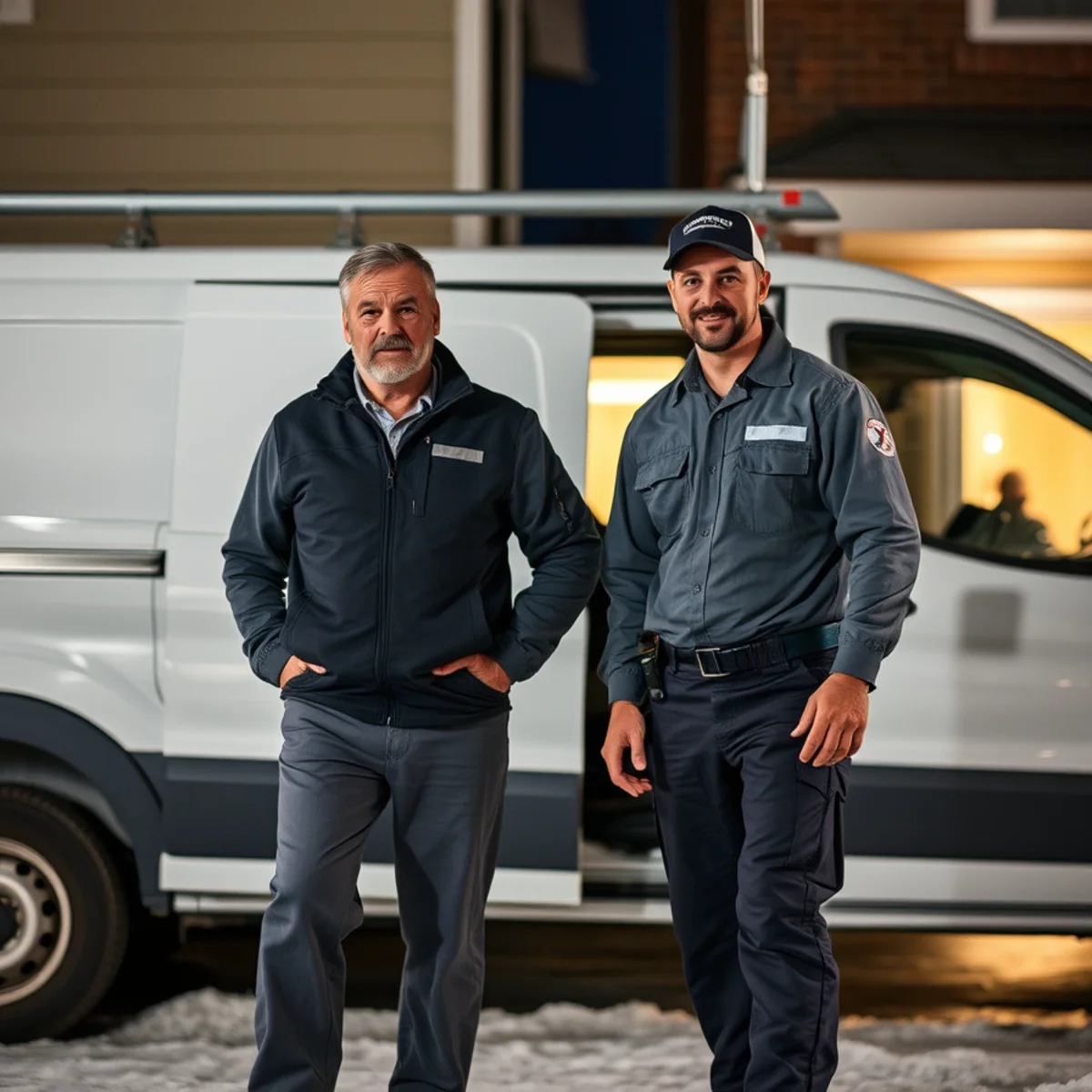 Homeowner checking a furnace that stopped working on a cold winter night in Mechanicsburg, PA