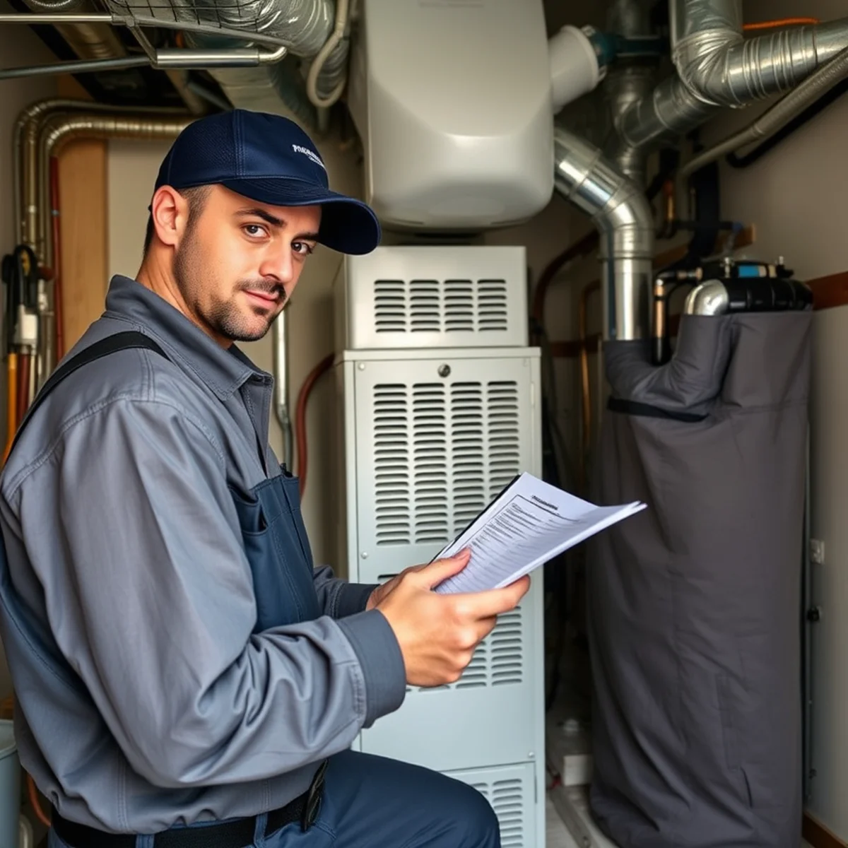 Whole-home dehumidifier installed alongside an HVAC air handler in a Monroe Township, PA basement